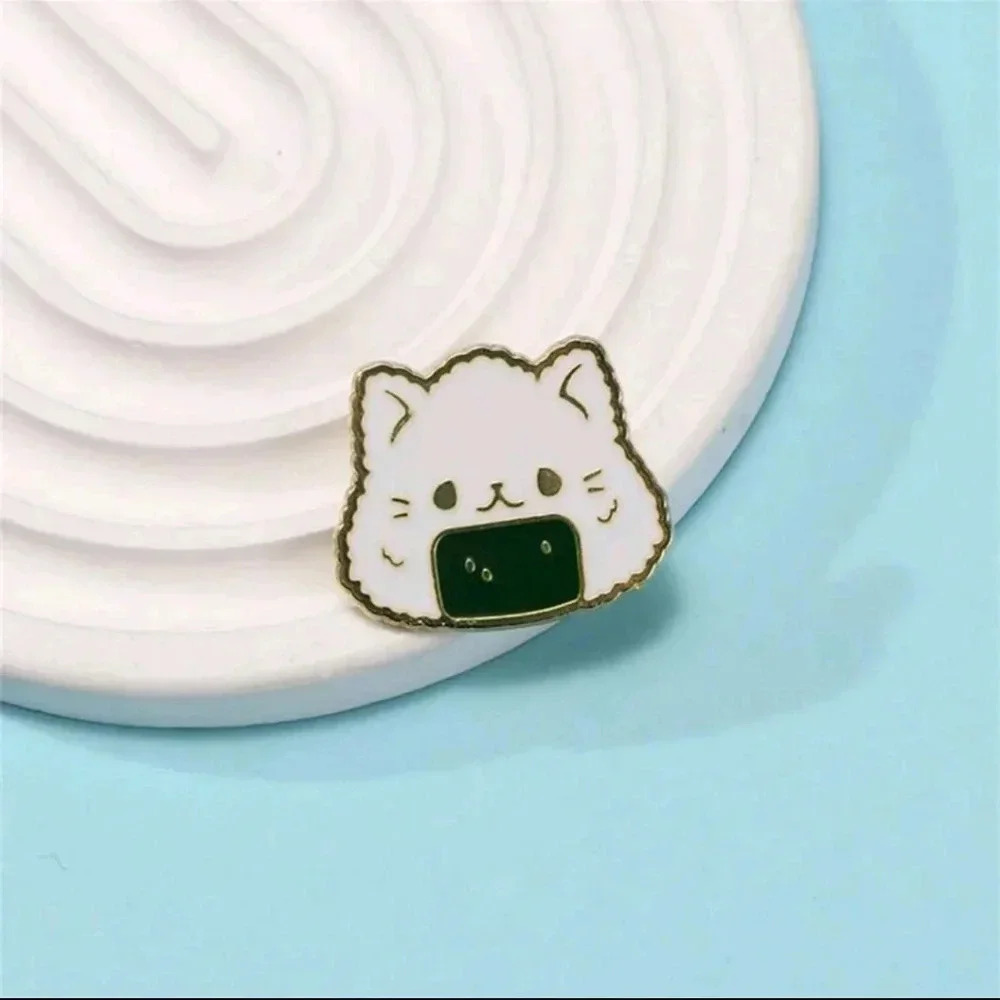 Cute rice ball cat white black enamel pins pin anime women's lapel brooch hat ba